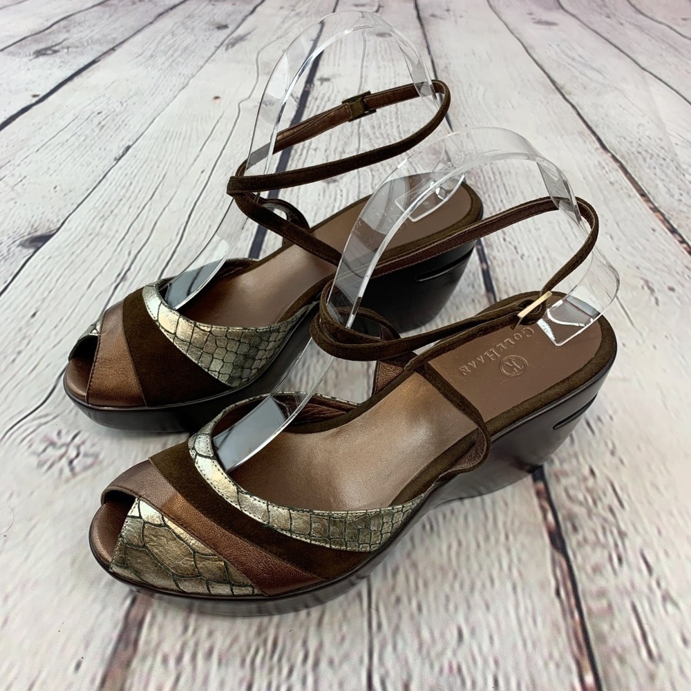 Cole Haan l Nike Air Brown Suede & Metallic Wedges - Picture 3 of 8